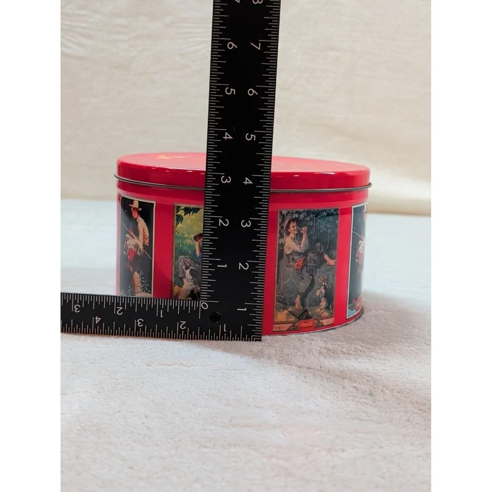 Vintage 1990 Coca-Cola Round‎ Metal Tin Red Collectible Nostalgic Illustrations